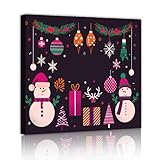メリークリスマスオーナメントウォールアート漫画雪だるまイラスト冬のアートワークダークカラーギャラリーラップキャンバス装飾30x30cmインナーフレーム