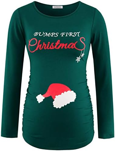 Maternity Shirts Bumps First Christmas Maternity T-Shirts Funny Holiday Party Tee for Pregnant Women,M