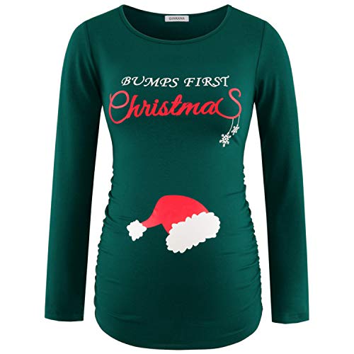 Maternity Shirts Bumps First Christmas Maternity T-Shirts Funny Holiday Party Tee For Pregnant Women,M #TOP6