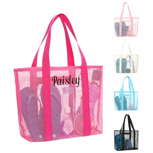 Ulico Personalized Mesh Beach Bag Embroidered Name,Custom Large Tote Bag, Foldable Sandproof Waterproof Swim Pool Essentials