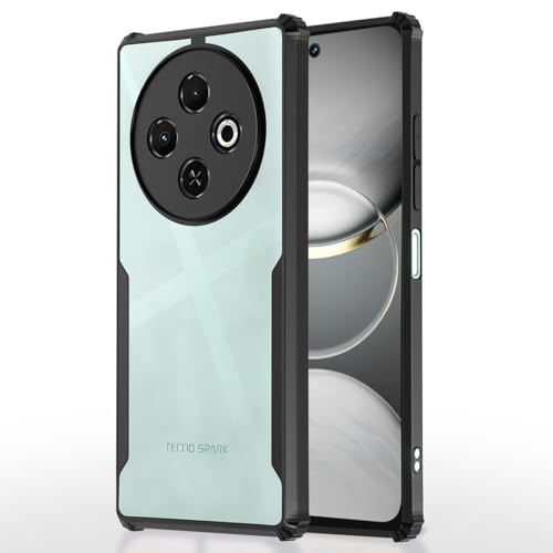 Image of Pikkme Crystal Clear Transparent Back Cover | Ultra Hyrbid | Full Camera Protection | Raised Edge | Bumper Case for Tecno Spark 30C (Black)