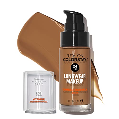 Revlon Liquid Foundation, ColorStay Face Makeup for Combination & Oily Skin, SPF 15, Medium-Full Coverage with Matte Finish, 520 Cocoa, 1 Fl Oz