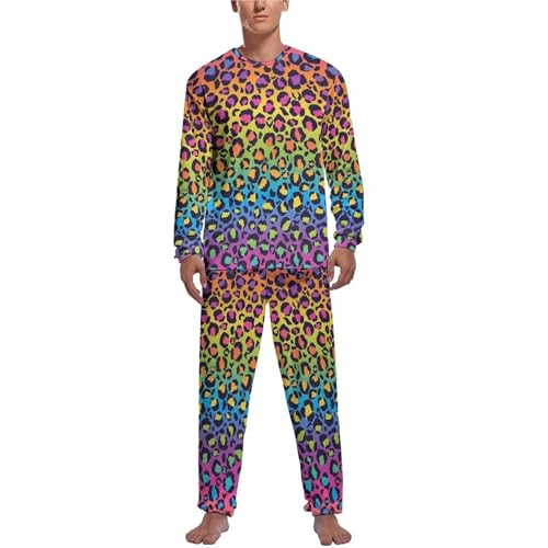 Ensemble pyjama homme d'hiver chaud contre le froid style léopard kawaii arc-en-ciel