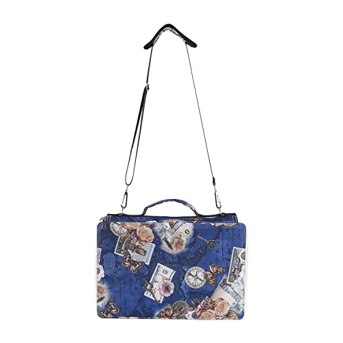 Image of Pencil Case Slot Holds 500 Colored Pencils or 340 Color Gel Pens with Zipper Closure Large Capacity Retro Style Element Pattern Pen Organizer Bag with Shoulder Strap (Dark Blue)