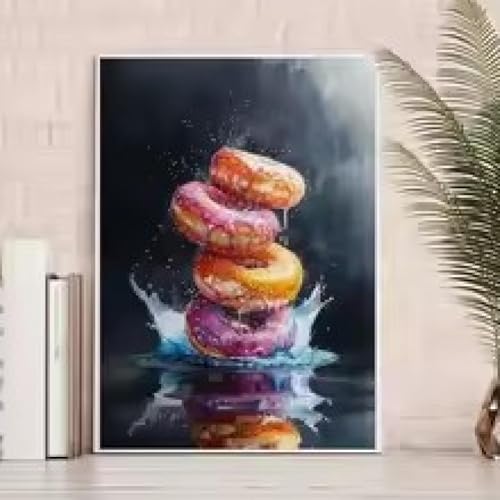Toile de cuisine pain et donuts colorés affiche murale gourmande sans cadre 60x80cm