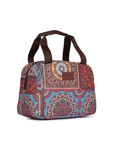 Image of ZOUK Multicolor Mandala Print Mandala Printed Jute Multicolor Insulated Lunch Tiffin Storage Picnic Bag