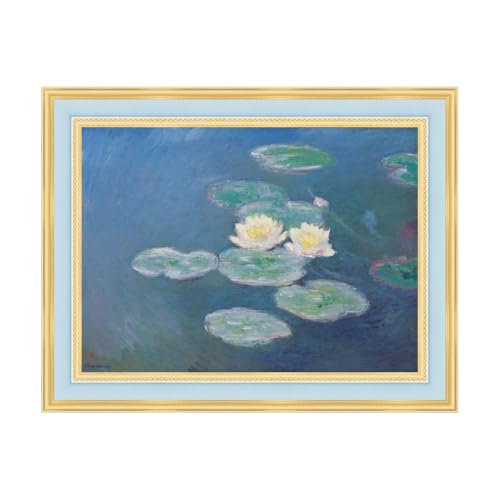 INVIN ART Framed Canvas Wall Art Water Lilies, Evening Effect