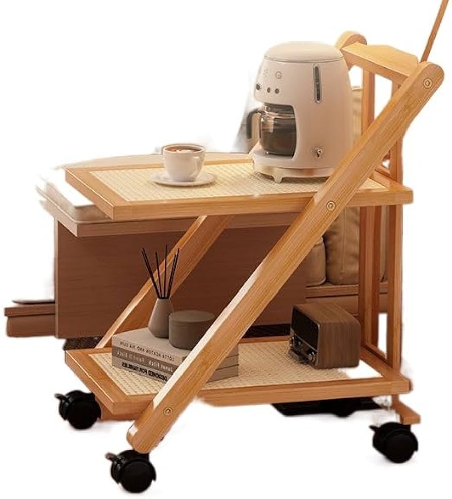 6キャスター付き竹製シンプルテーブル 移動可能 6キャスター付き竹製シンプルテーブル 移動可能