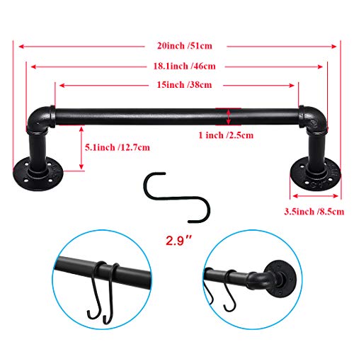 Tlbtek 20 Inch Industrial Pipe Clothes Rack,Black Iron Bathroom Kitchen Towel Bar,Vintage Farmhouse Diy Wall Mounted Pot Bar Rack, Detachable Kitchen Utensils Hanger With 8 Pcs S Hooks #TOP1