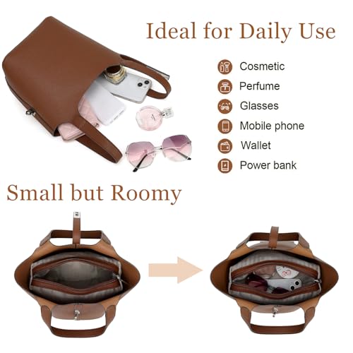 Bolso tipo Bucket para mujer, pequeño, cuero vegano miniatura 5
