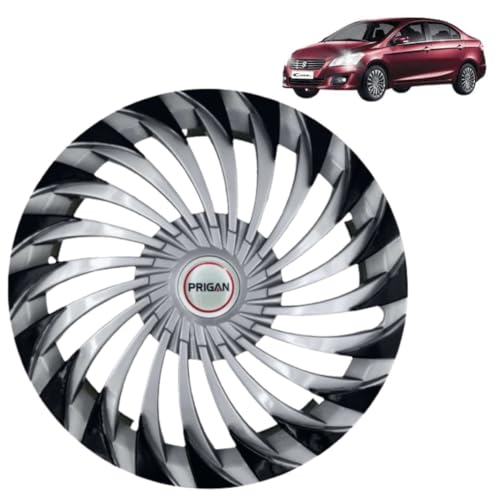 Image of PRIGAN Wheel Cover for Maruti CIAZ 15 Inch Silver Black Wheel Cap (Available in 15 Inch) (Set of 4 Pcs) (Press Fitting) Model- Swing DC-15