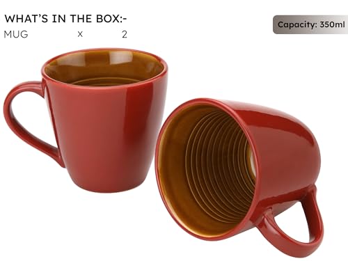 Image of Bodhi House Handcrafted Ceramic Coffee Mug Set of 2 Pieces (350 Ml), Stoneware Tea Cup, Microwave Safe Large Milk Mug, Glossy Finish, Ideal for Daily use, Casual Gatherings and Gifting, Burgundy