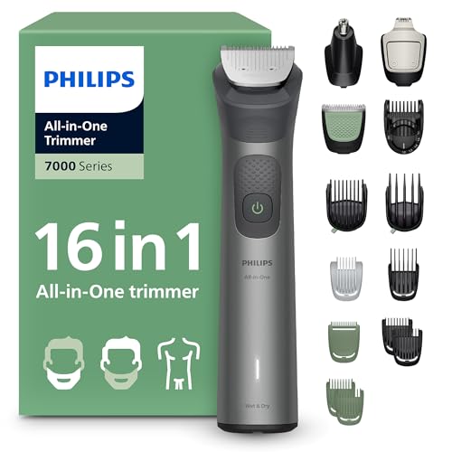 Philips Multigroom 7000 Series All-in-One 16-Piece Trimmer - Shaver and Clipper for Beard, Nose, Hair, and Body, Self-Sharpening Full Metal Blades, 21 Length Settings (0.5-16 mm), Model MG7931/15