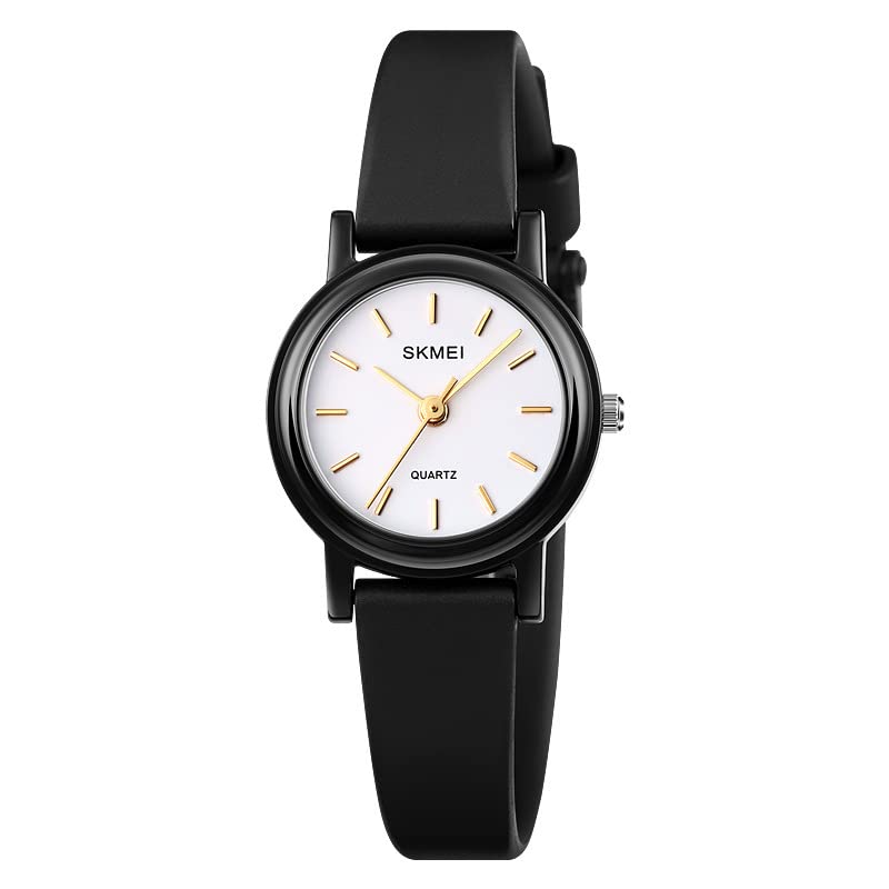 Reloj de mujer delgado redondo negro impermeable de lujo cuarzo estilo digital casual negocios analógico, Negro-inche, Clásico