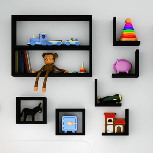 Macramiss Kit Jogo Conjunto 7 Peças Prateleiras Nicho Organizador Estante Suspensa Mdf Porta Livros