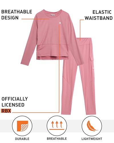 Image of RBX Girls Pant Sets - 2 Piece Breathable Girls Long Sleeve Shirts and Cargo Leggings Clothing Sweat Set with Pockets (7-12)