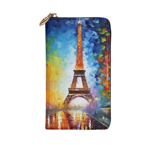 paris eiffel tower painting Wallet for Men Women Long Purse Leather Clutch Large Business Handbag Travel Phone Holder Credit Card Holder Money Case with Zipper Leather Wallets Gift2
