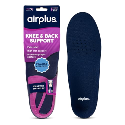 Airplus Knee & Back Support Insoles for Men & Women (FSA&HSA Eligible)Full-Length Arch Support with Deep Heel Cup- Trim-to-Fit Shoe Inserts for Knee & Lower Back Discomfort- All-Day Wear, Women's 5-11