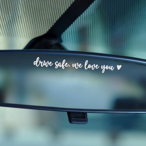 Image of Drive Safe We Love You Rearview Mirror Sticker Set | Car mirror decals for women, new driver keepsake and safety reminder
