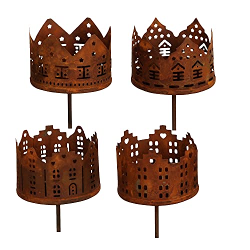 Teelichthalter Vintage - Teelichtstecker 4er Set Häuserform in rost...