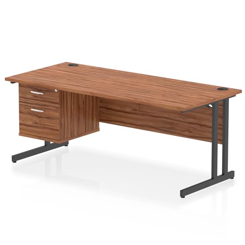 Image of Dynamic Impulse 1800 x 800mm Straight Office Desk Walnut Top Black Cantilever Leg Workstation 1 x 2 Drawer Fixed Pedestal
