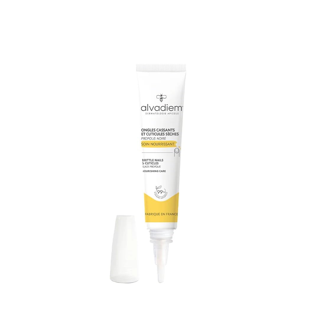 ALVADIEM Nourishing Nail Care 10 ml with Black Propolis – For Dry & Brittle Nails and Cuticles – Moisturising & Strengthening – Non-Greasy Oil-Gel – Made in France