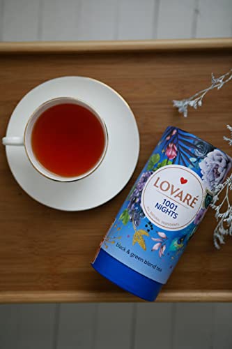 Loose Leafs Assorted Tea By Lovare Made In Ukraine - Black And Green, Floral, Passion Fruit, Huchlebbery Herbal Set With Flowers - Gift Box For Tea Lovers Men & Women - 80 G (1001 Nights) #TOP4