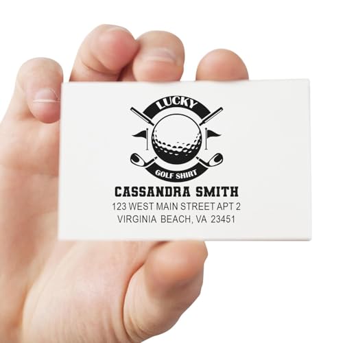 Image of Self Inking Rubber Stamp Lucky Golf Style - Address Stamp for Cards | Golf Stamp Custom. Self Inking Return Stamp. Choice of 11 ink colors. Up to 50 characters per line. Up to 10,000 impressions.