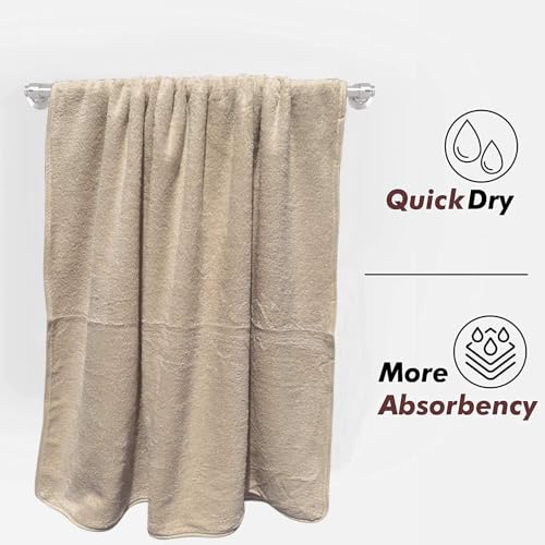 Image of Fezora Microfiber Bath Towel for Men & Women - Large Size 70x140 cm, 400 GSM, Ultra Soft, Quick Dry, Lightweight & Super Absorbent Towel for Bathroom, Gym, Spa, Travel & Swimming (Beige)