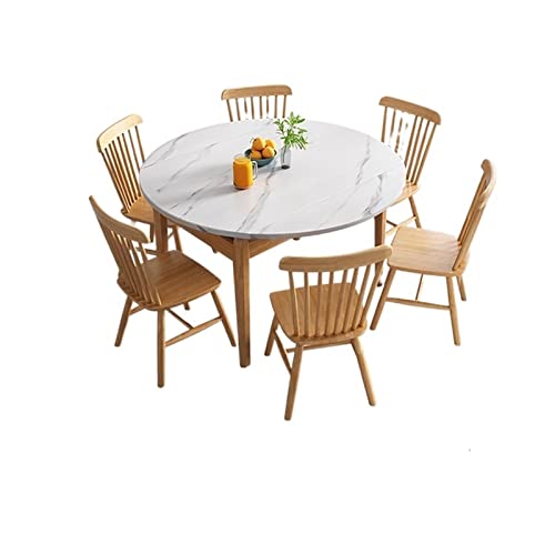 TABKER Mesa Mesa de Comedor de Madera, Placa de Roca, Mesa y Silla, Plegable retráctil, Multifuncional, Mesa Redonda Simple, Mesa Cuadrada, Familia pequeña