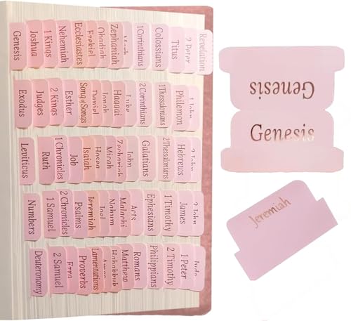 Bible Tabs for Women – 90 Laminated Tabs in Pink with Gold Lettering – Includes Old & New Testament Tabs + Blank Tabs – Large Print Bible Study Accessories