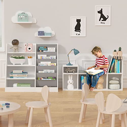 image for HedoAjim 4 Tier Kids Wooden Bookshelf, 5 Layer Sling Toddler Bookcase,