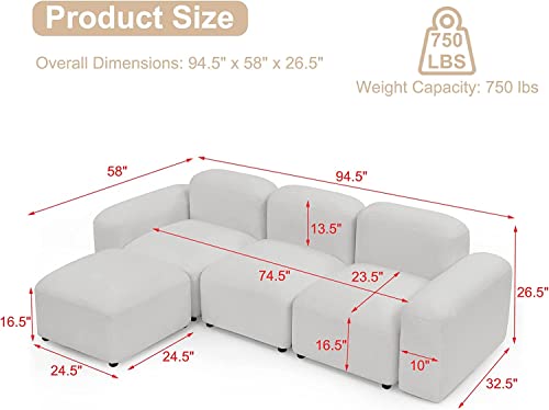 Gnixuu Modular Sectional Sofa, 4-Seat Sofa Ivory Loop Yarn Diy Combination Reversible Chaise L-Shaped Couch For Living Room Bedroom Apartment Office #TOP1