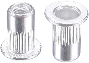 sourcing map M6 Rivet Nuts Aluminium Alloy Knurled Flat Head Threaded Insert Nut Silver 50pcs