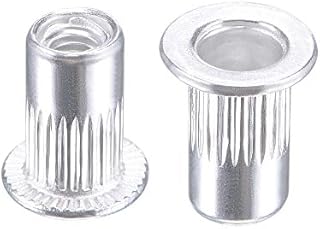 sourcing map M6 Rivet Nuts Aluminium Alloy Knurled Flat Head Threaded Insert Nut Silver 50pcs