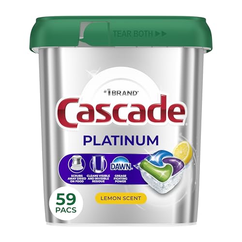 Image of Cascade Platinum Dishwasher Pods, Dishwasher Detergent, Dish Detergent Soap, Lemon, 59 Count