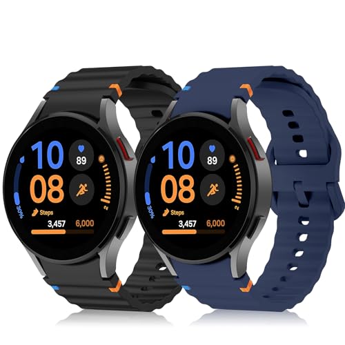 Hinnwer Correa Compatibles con Samsung Galaxy Watch FE/Galaxy Watch 7/6/5/4 40mm 44mm/Watch 6 Classic 43mm 47mm 2 Pieza Pulsera Silicona para Samsung Galaxy Watch 5 Pro 45mm Negro Azul Medianoche