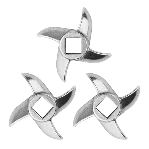 Electric Meat Grinder Blades - Pack of 3 - Size #8 - Meat Grinder Accessories Parts - Replacement Hand Grinder Blade Knife