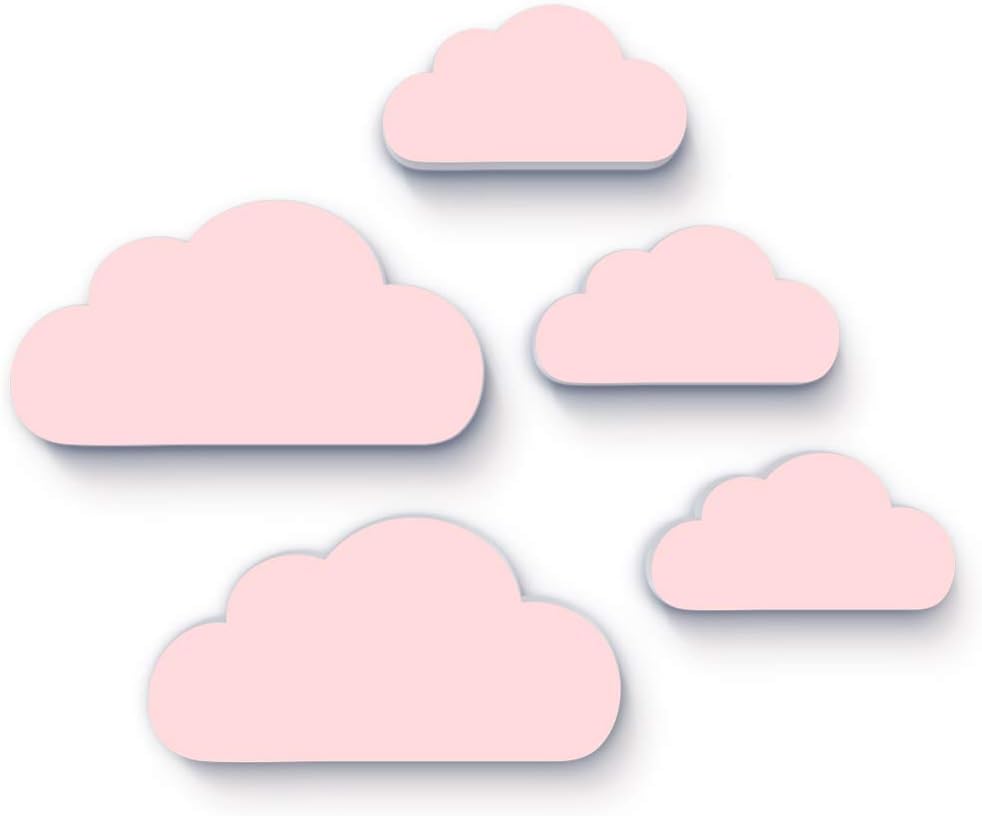 Child’s 3D Wall Decoration Luvel® 5th and 10th – Set – (M6) 3D EFFECT WHITE, BLUE, PINK, TURQUOISE Clouds With Eraser/10 mm Plastic/Made in Germany