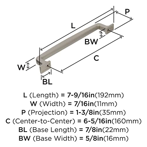 Image of Amerock 6-5 /16 inch Westerly Satin Nickel Drawer Pull | 6-5 /16 inch (160mm) Center-to-Center Mounting Distance and 7-9 /16 inches Overall Length, Durable Zinc Cabinet Hardware