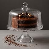 Vintage-Style Glass Cake Stand with Dome Lid...