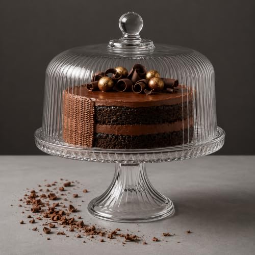 Vintage-Style Glass Cake Stand with Dome Lid – Crystal Dessert Display Glass Cake Stand with Lid for Cakes, Cupcakes, Pastries & Fruits – Elegant Cake Holder with Cover, Timeless Table Décor