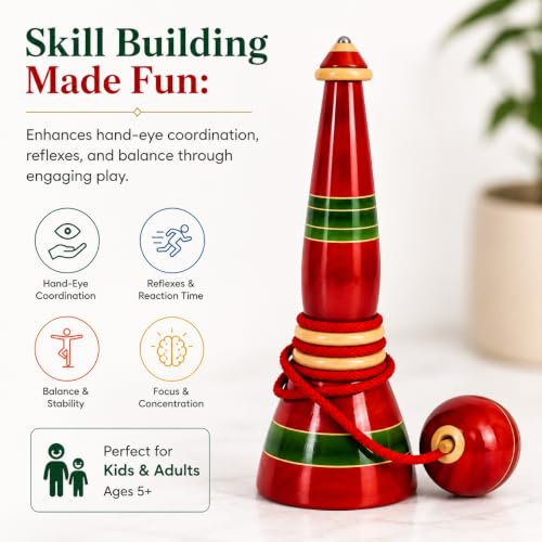 Image of Premium Cup and Ball Game | Channapatna Wooden Traditional Toy | Skills Development Game | Fun & Learning | Balancing Games | Portable & Durable | Kids & Adults Ages 5+.