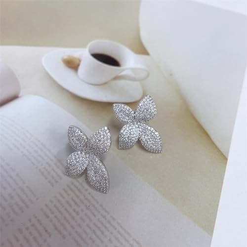 Luxury Flower Cubic Zirconia Crystal Statement Stud Earrings for Women Dainty 925 Sterling Silver Post Diamond Petal Flowers Huggie Studs Fashion Trendy Jewelry Wedding4