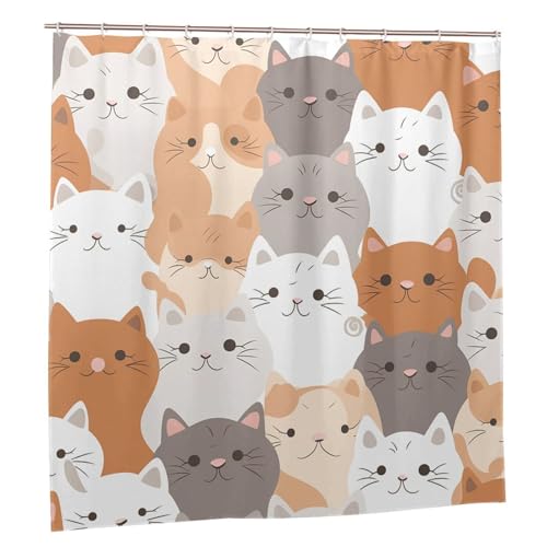 Rideau de douche chat orange ultra résistant et imperméable avec attaches fournies