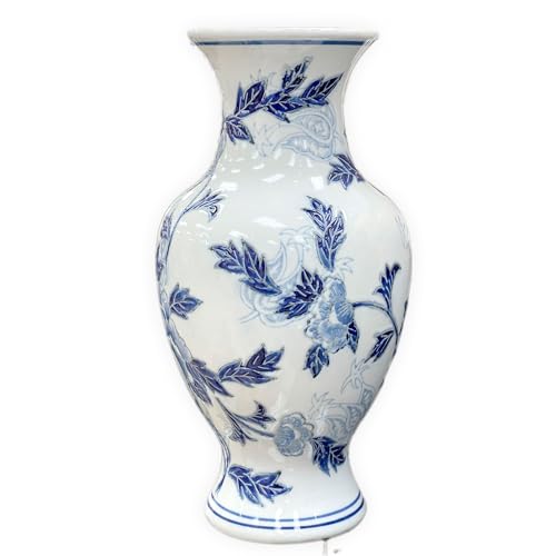 Galt International Blue and White Floral Chinoiserie Ceramic Vase 14"