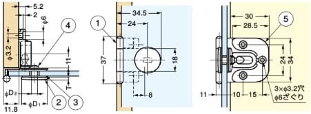 Sugatsune Industries GHC34-8B Lamp Stamp with Catch, Glass Hinge, Type 8, for Cover Doors, Black