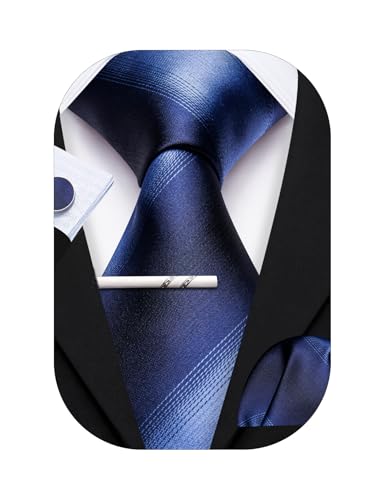 Image of Barry.Wang Plaid Ties for Men Silk Necktie Handkerchief Cuff Links Set