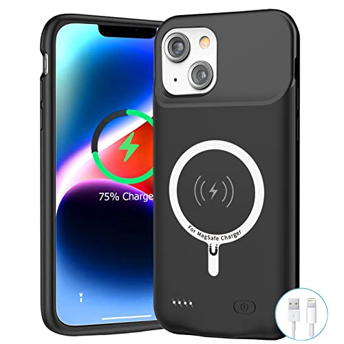 Battery Case for iPhone 14, Upgraded 10000mAh Portable Protective Charging Case with Wireless Charging Compatible with iPhone 14 (6.1 inch) Rechargeable Battery Pack Charger Case with Carplay (Black)