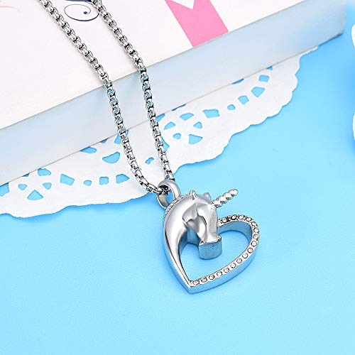 Oinsi Unicorn In My Heart Stainless Steel Cremation Necklace Urn Pendant For Ashes For Women/Child Memorial Jewelry Keepsake Festival Gifts3